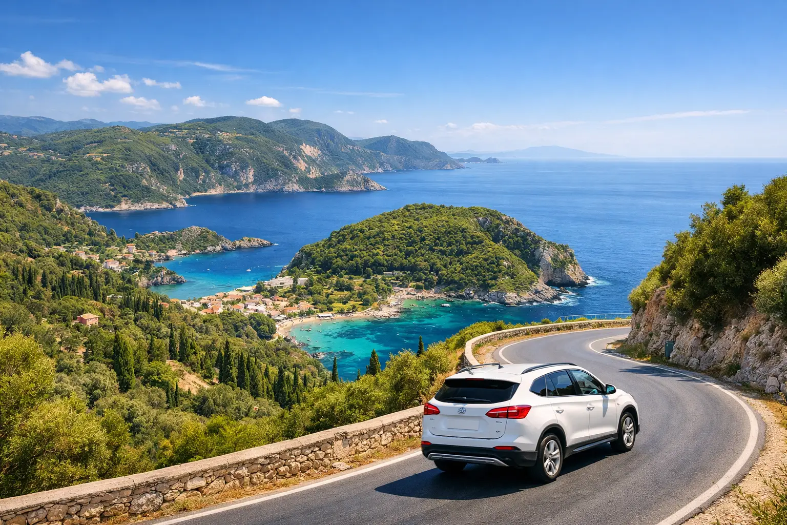 Mietwagen auf Korfu bei Sonnenuntergang